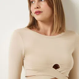 Happiness istanbul Round Neck Solid Crop Top-image-26