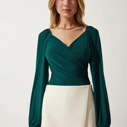 Happiness istanbul V-Neck Solid Wrap Top-picture-38