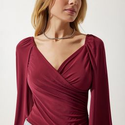Happiness istanbul V-Neck Bishop Sleeves Wrap Top-picture-45