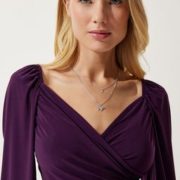 Happiness istanbul V-Neck Gathered Long Sleeves Wrap Top-image-71