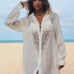 Addery V-Neck Semi-Sheer Swimwear  Cover up Shirt-image-95