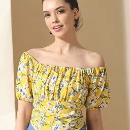 IUGA Floral Printed Off-Shoulder Bardot Crop Top-23