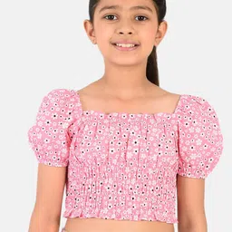 Natilene Pink Floral Print Off-Shoulder Bardot Crop Top-image-72