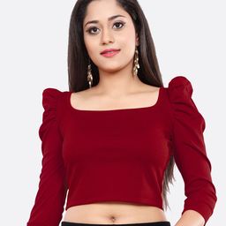 LONDON BELLY Maroon Puff Sleeve Crop Top-picture-16