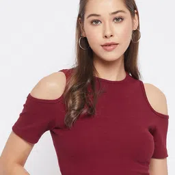 LE BOURGEOIS Round Neck Cold-Shoulder Sleeves Slim Fit Crop Top-image-83