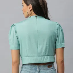 SHOWOFF Sea Green Styled Back Crop Top-11