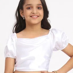 studio rasa Girls Cowl Neck Puff Sleeves Satin Styled Back Crop Top-97