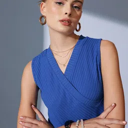 STREET 9 Solid V-Neck Sleeveless Wrap Top-image-5