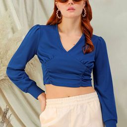 Freehand by The Indian Garage Co Puff Sleeve Wrap Crop Top-image-70