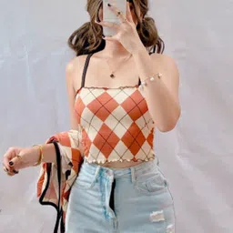 BAESD Checked Shoulder Straps Crop Top-image-42