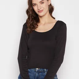 Clora Creation Scoop Neck Long Sleeves Fitted Crop Top-picture-23