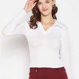 Clora Creation Shirt Collar Fitted Crop Top-image-63