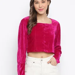 Mayra Fuchsia Velvet Crop Top-image-92