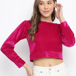 Mayra Fuchsia Velvet Crop Top-image-28