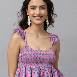 HAUTEQUE Floral Printed Smocked Peplum Crop Top-picture-3
