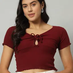 BROOWL Tie-Up Neck Georgette Crop Top-image-84