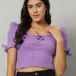 BROOWL Tie-Up Neck Georgette Crop Top-image-83