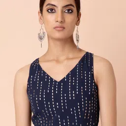 INDYA Women Navy Blue Embellished Georgette Crop Top-picture-1