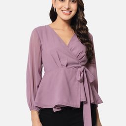 ALL WAYS YOU V-Neck Puff Sleeves Wrap Top-image-89