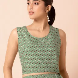 INDYA X PAYAL SINGHAL Women Green Floral Sleeveless Crop Top-image-5