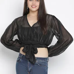 Oxolloxo Black Wrap Crop Top-image-11