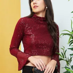 Globus Sequinned Stripes Party Crop Top-image-11