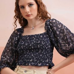 Tokyo Talkies Puff Sleeve Crop Top-image-77