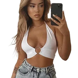 StyleCast White Halter Neck Bralette Crop Top-picture-29