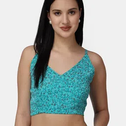 Popwings Floral Printed Back Tie-Up V-Neck Georgette Bralette Crop Top-picture-2