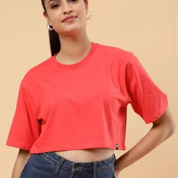 PockMAN Cotton Knitted Round Neck Boxy Crop Top-picture-21