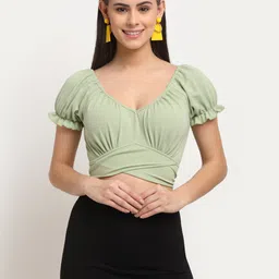 ELEVANTO Women Green Wrap Crop Top-image-34