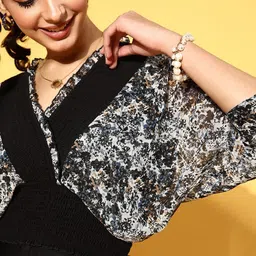 Antheaa Black Animal Print Chiffon Wrap Crop Top-picture-34