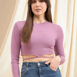 Kibo Round Neck Waist Tie Up Fitted Crop Top-image-57