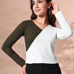 IUGA Colourblocked PU Coated Wrap Top-image-47