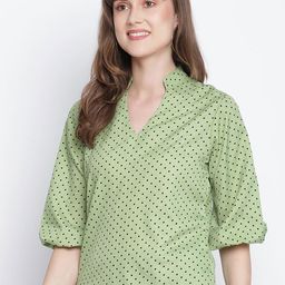 DRAAX Fashions Polka POT Print Mandarin Collar Top-26