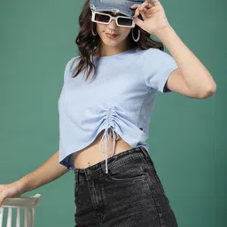 Rigo Round Neck Ruched Crop Top-image-89