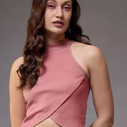 STYLECAST X KASSUALLY Halter Neck Solid Sleeveless Crop Top-picture-12