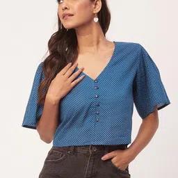 Moomaya Polka Dot Printed Cotton Crop Top-57