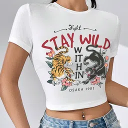 Stylecast X Slyck Typography Printed Round Neck Fitted Crop Top-image-39