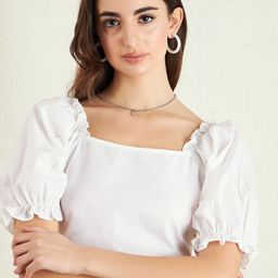 Berrylush Square Neck Puff Sleeve Cotton Crop Top-image-85