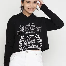 Lil Tomatoes Girls Typography Printed Hooded Crop T-Shirt-image-27