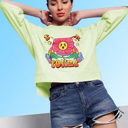 Athena Graphic Printed Round Neck Cotton Crop Top-picture-23