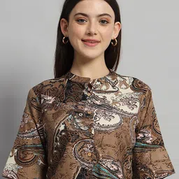 HANDICRAFT PALACE Ethnic Print Mandarin Collar Flared Sleeves Cotton Crop Top-picture-7