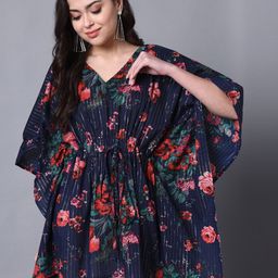 DECKEDUP Floral Printed Flared Sleeve Cotton Kaftan Top-image-7