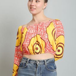 N-Gal Abstract Printed Off-Shoulder Crop Top-image-42