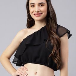 KALINI One Shoulder Ruffles Georgette Blouson Crop Top-image-35