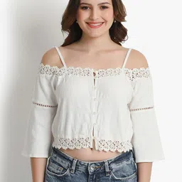 putsum Laced Shoulder Straps Blouson Crop Top-image-43