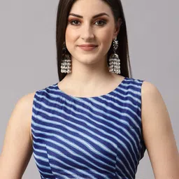 NEUDIS Women Cotton Blue Embellished Lehariya Fitted Blouson Crop Top-image-35