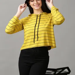 SHOWOFF Women Yellow Striped Crop Top-image-66