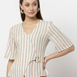 Gipsy Beige Striped Wrap Top-image-76